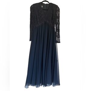 Jill Paige Original Blue Maxi Dress, Lace Chest and Sleeve, Zipper Back Sz 10